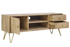 Meuble TV gravé en bois manguier massif et métal L130 LINIUM