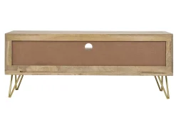 Meuble TV gravé en bois manguier massif et métal L130 LINIUM