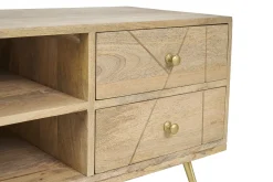 Meuble TV gravé en bois manguier massif et métal L130 LINIUM