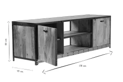 Meuble TV industriel en bois manguier massif L178 cm INDUSTRIA