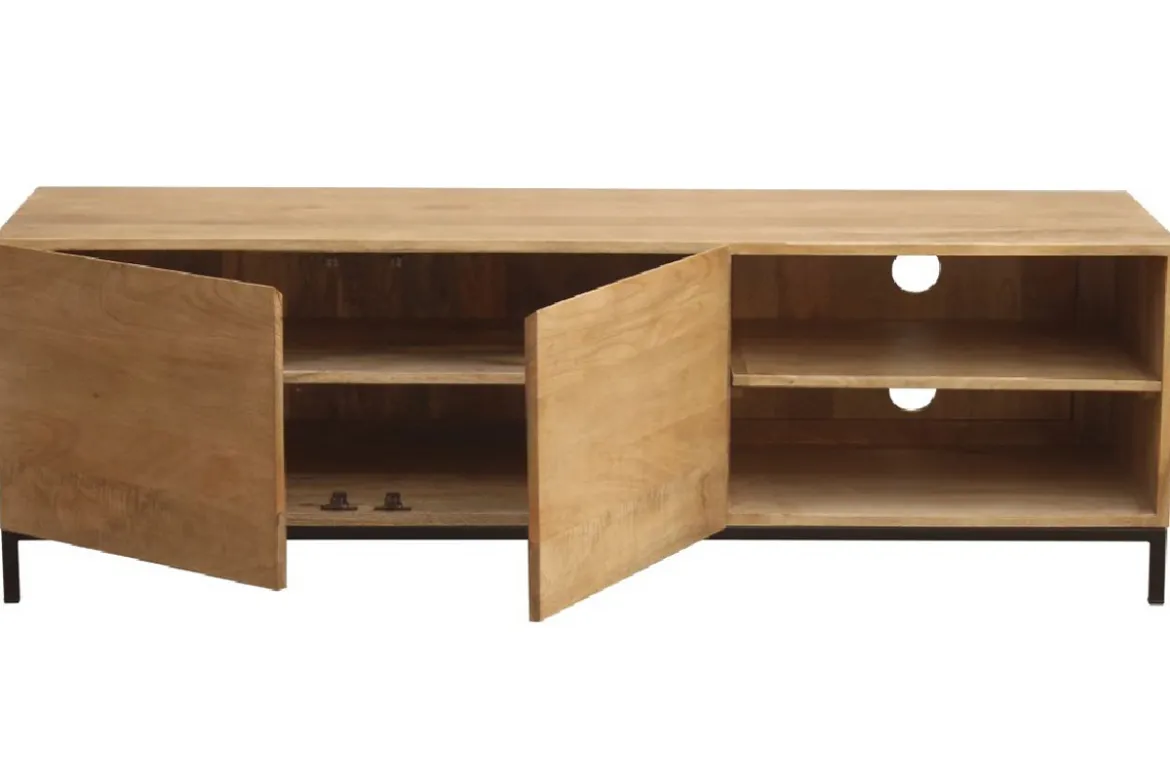 Meuble TV industriel en bois manguier massif et métal L145 cm YPSTER