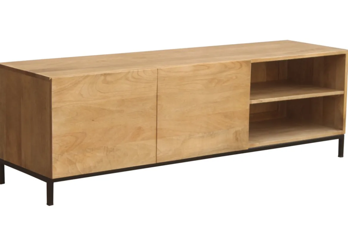 Meuble TV industriel en bois manguier massif et métal L145 cm YPSTER