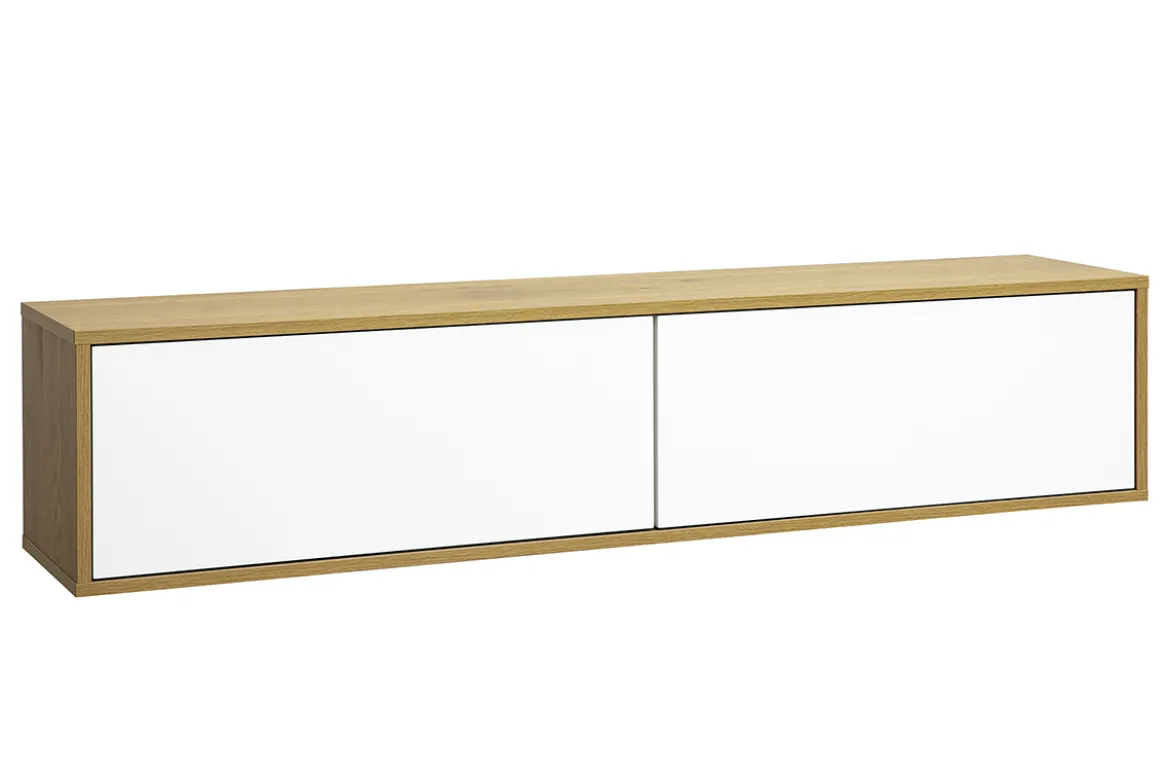 Meuble TV mural finition blanche et bois clair chêne L140 cm FLEXO