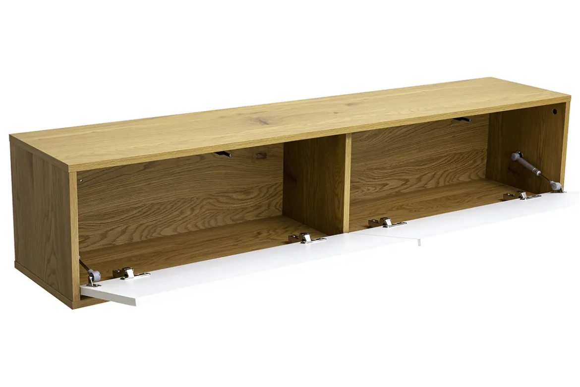Meuble TV mural finition blanche et bois clair chêne L140 cm FLEXO