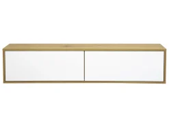 Meuble TV mural finition blanche et bois clair chêne L140 cm FLEXO