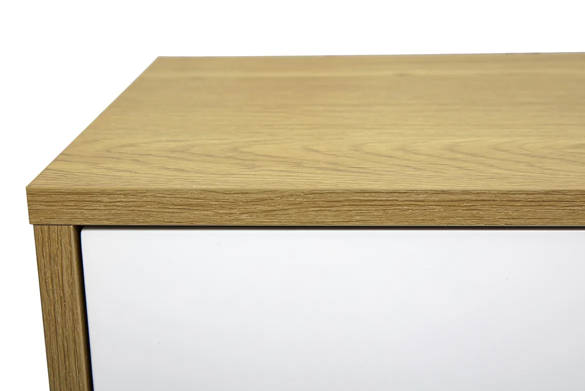 Meuble TV mural finition blanche et bois clair chêne L140 cm FLEXO