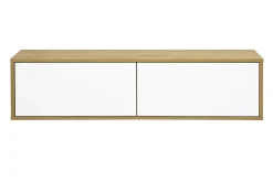 Meuble TV mural finition blanche et bois clair chêne L120 cm FLEXO