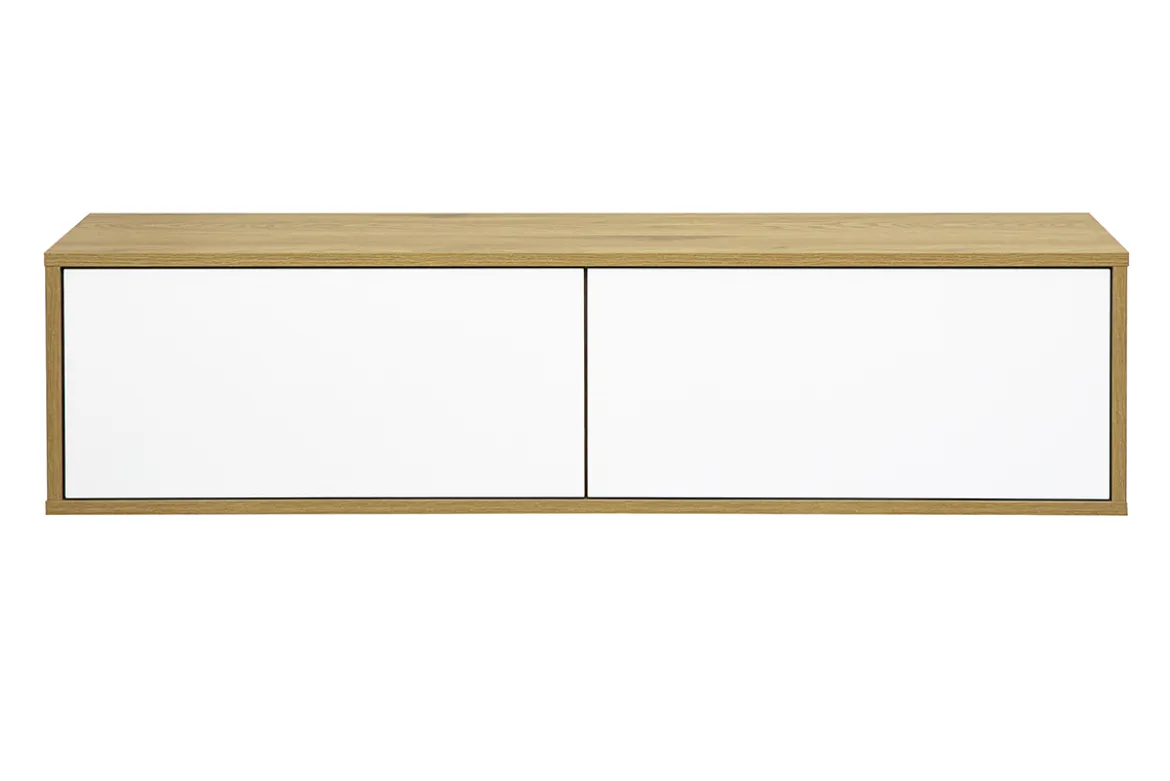 Meuble TV mural finition blanche et bois clair chêne L120 cm FLEXO