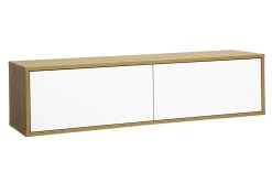 Meuble TV mural finition blanche et bois clair chêne L120 cm FLEXO