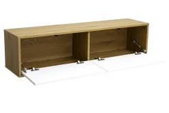 Meuble TV mural finition blanche et bois clair chêne L120 cm FLEXO