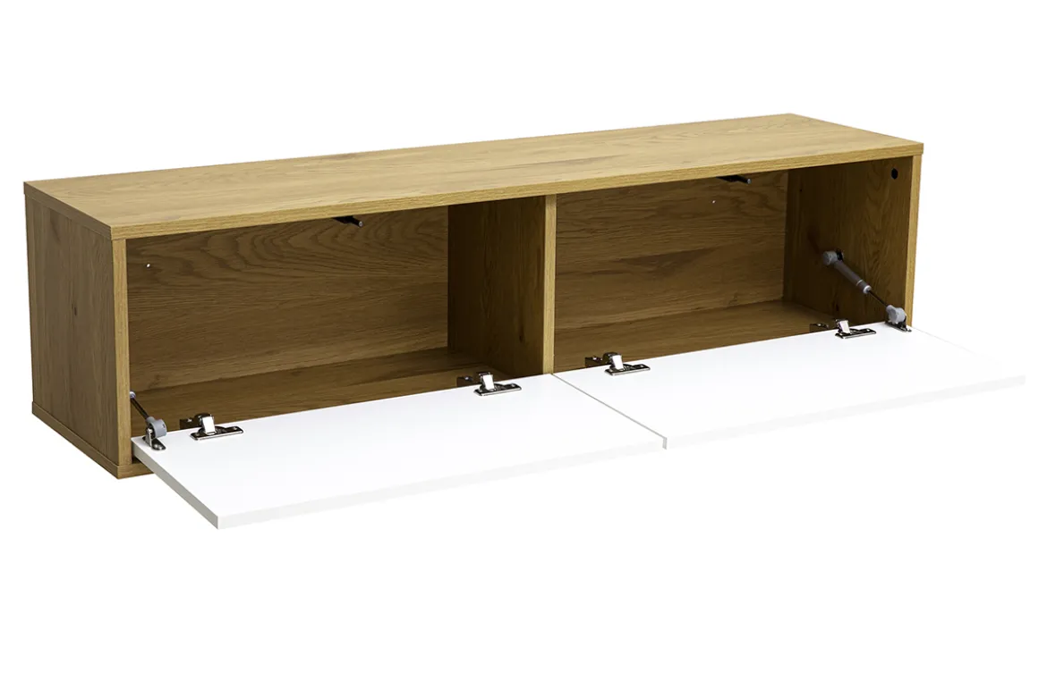 Meuble TV mural finition blanche et bois clair chêne L120 cm FLEXO