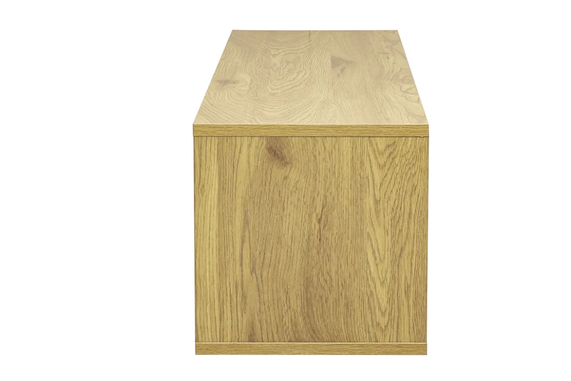 Meuble TV mural finition blanche et bois clair chêne L120 cm FLEXO