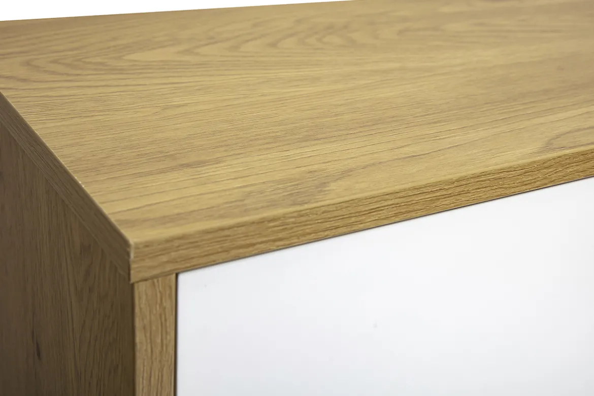 Meuble TV mural finition blanche et bois clair chêne L120 cm FLEXO