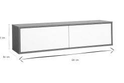 Meuble TV mural finition blanche et bois clair chêne L120 cm FLEXO