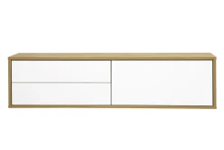 Meuble TV mural finition blanche et bois clair chêne L120 cm FLEXO