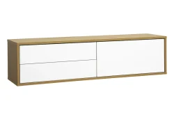 Meuble TV mural finition blanche et bois clair chêne L120 cm FLEXO