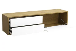 Meuble TV mural finition blanche et bois clair chêne L120 cm FLEXO