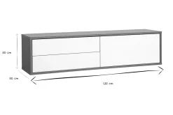 Meuble TV mural finition blanche et bois clair chêne L120 cm FLEXO