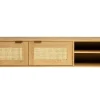 Meuble tv mural finition bois clair et cannage rotin 2 portes L150 cm MANILLE