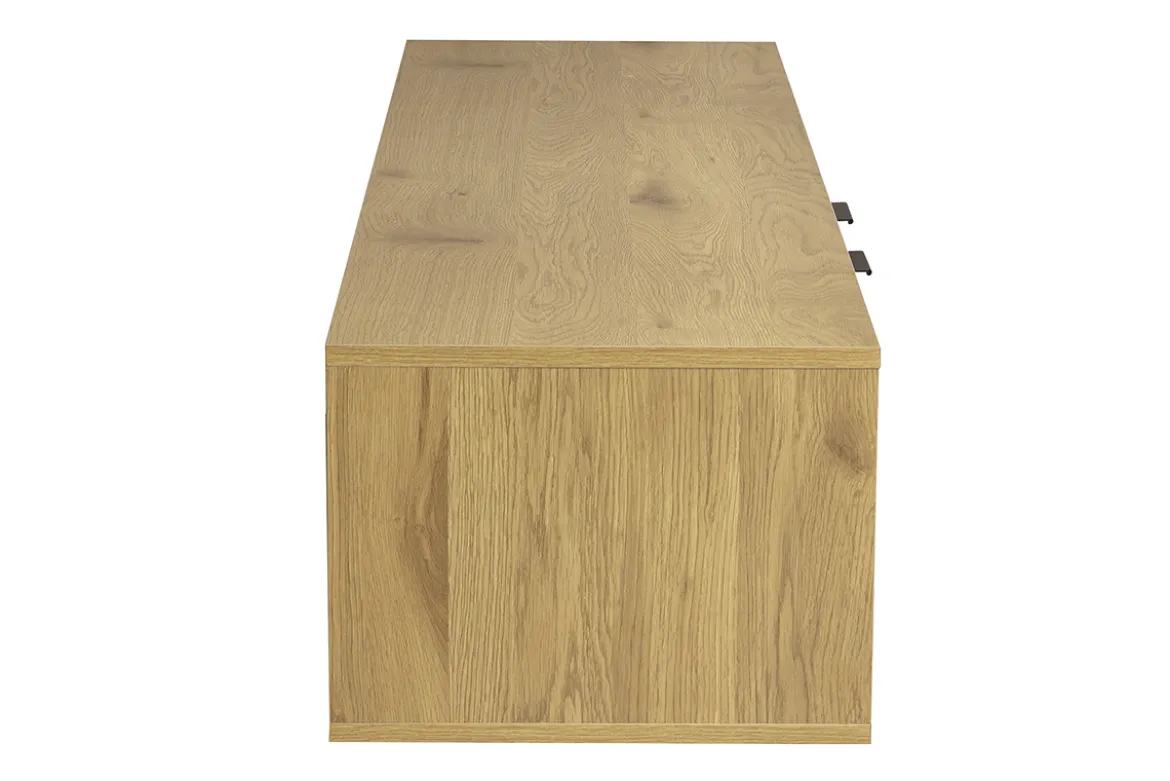 Meuble tv mural finition bois clair et cannage rotin 2 portes L150 cm MANILLE