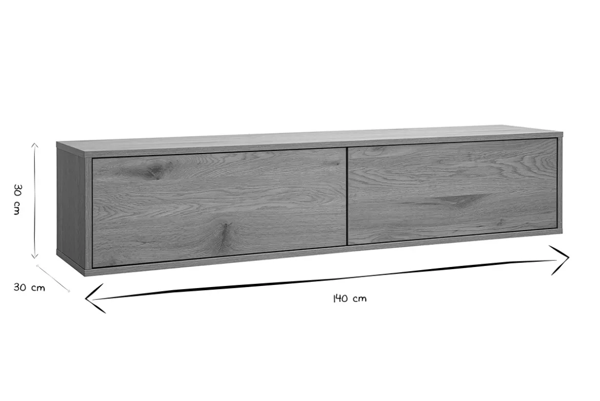 Meuble TV mural finition bois clair chêne L140 cm FLEXO