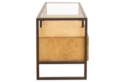 Meuble TV rectangulaire avec rangements en bois manguier massif, verre et métal noir L150 cm DIYA