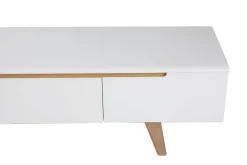 Meuble TV scandinave blanc laqué brillant et bois L180 cm MELKA