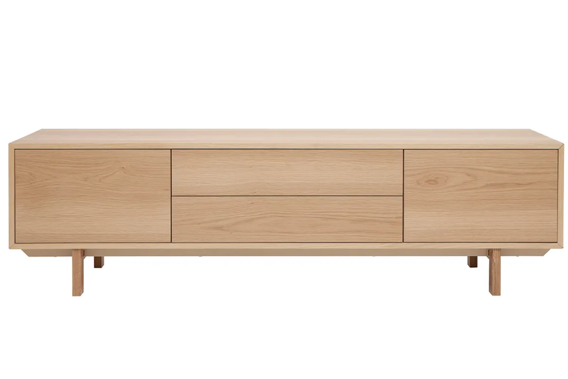 Meuble TV scandinave bois clair chêne 2 portes 2 tiroirs L180cm SID