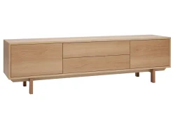 Meuble TV scandinave bois clair chêne 2 portes 2 tiroirs L180cm SID
