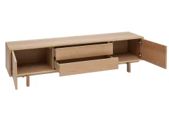 Meuble TV scandinave bois clair chêne 2 portes 2 tiroirs L180cm SID