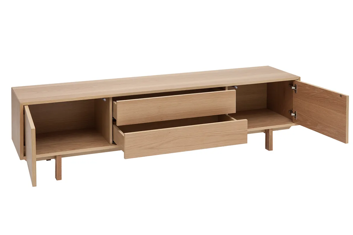 Meuble TV scandinave bois clair chêne 2 portes 2 tiroirs L180cm SID