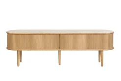 Meuble TV vintage bois clair chêne avec rangements 2 portes coulissantes L180 cm EPIC