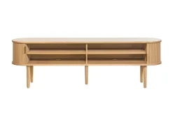 Meuble TV vintage bois clair chêne avec rangements 2 portes coulissantes L180 cm EPIC