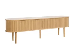 Meuble TV vintage bois clair chêne avec rangements 2 portes coulissantes L180 cm EPIC