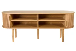 Meuble TV vintage bois clair chêne avec rangements 2 portes coulissantes L138 cm EPIC