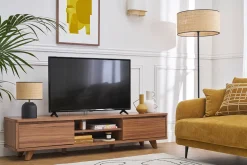 Meuble TV vintage bois foncé noyer 2 portes L180 cm FIFTIES