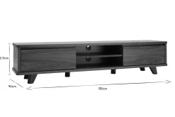 Meuble TV vintage bois foncé noyer 2 portes L180 cm FIFTIES