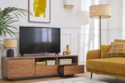 Meuble TV vintage en bois foncé noyer et métal noir L160 cm JAKO