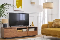 Meuble TV vintage en bois foncé noyer et métal noir L160 cm JAKO