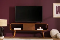 Meuble TV vintage en bois foncé avec rangements L132 cm TAKLA