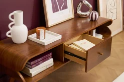 Meuble TV vintage en bois foncé avec rangements L132 cm TAKLA