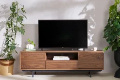Meuble TV vintage en bois foncé niche ouverte L160 cm MANNY
