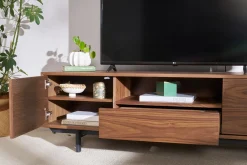 Meuble TV vintage en bois foncé niche ouverte L160 cm MANNY