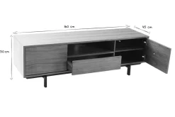 Meuble TV vintage en bois foncé niche ouverte L160 cm MANNY