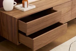 Meuble TV vintage en bois foncé avec rangements fermés L160 cm MANNY