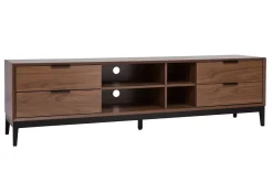 Meuble TV vintage finition bois foncé noyer et métal noir avec rangements L180 cm SARTO