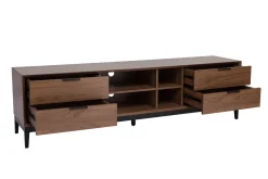 Meuble TV vintage finition bois foncé noyer et métal noir avec rangements L180 cm SARTO