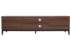 Meuble TV vintage finition bois foncé noyer et métal noir avec rangements L180 cm SARTO