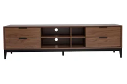 Meuble TV vintage finition bois foncé noyer et métal noir avec rangements L180 cm SARTO