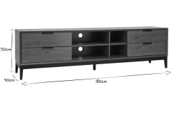 Meuble TV vintage finition bois foncé noyer et métal noir avec rangements L180 cm SARTO